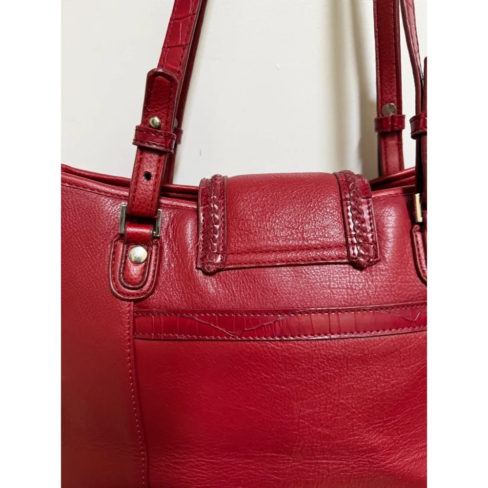 Coldwater Creek‎ Red Leather Shoulder Bag Heart Silver Tote Purse Multi Pocket
